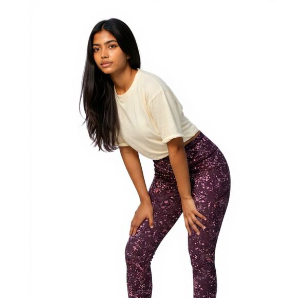 Athleta Ultimate Stash Pocket Splat Capri Leggings Women Size XS Maroon Pink - Picture 1 of 12